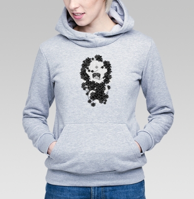 Enigmatic Face Hidden Among Baroque Florals / Лицо в цветочной броне, Толстовка Женская серый меланж 340гр, утепленная