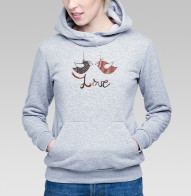 Love birds / Неразлучники, Толстовка Женская серый меланж 340гр, утепленная