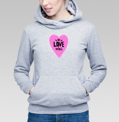 LOVE wins яркое розовое сердце с короной, Толстовка Женская серый меланж 340гр, утепленная