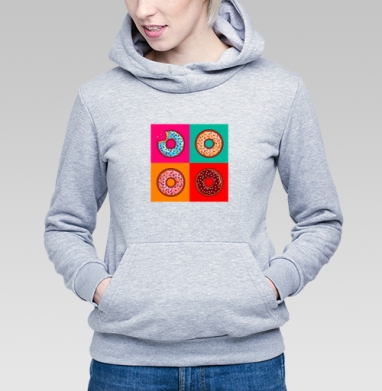 Pop art donut / Пончик в стиле поп-арт, Толстовка Женская серый меланж 340гр, утепленная
