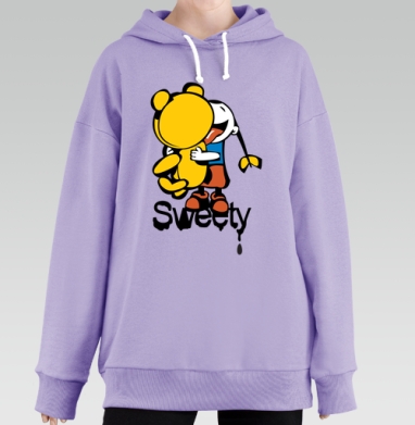Девочка обнимает плюшевого мишку с языком Sweety - Худи оверсайз лаванда купить в Москве | Женские худи оверсайз с принтом на заказ, страница 6