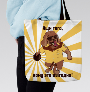 Весёлый пёс бросает диск и ищи того кому это выгодно, Сумка с ручкой и внутренним карманом на молнии
