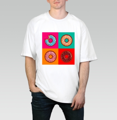 Pop art donut / Пончик в стиле поп-арт, Футболка / Мужчинам / Оверсайз / Белая / C принтом