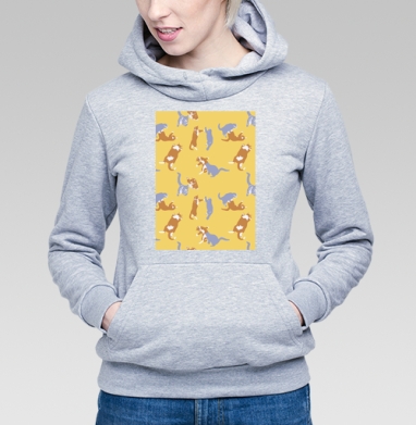 Playful Pets Cats Pattern – Паттерн игры веселых котиков дизайн, Толстовка Женская серый меланж 340гр, утепленная