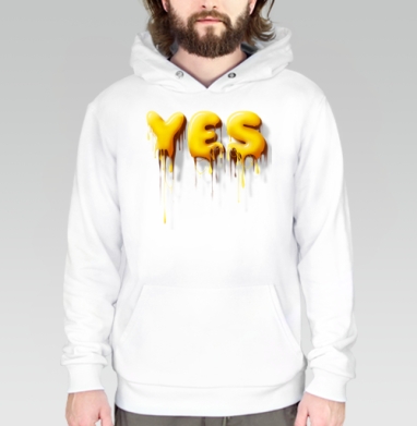 Объемные желтые капающие буквы да Yes, Толстовка белая Regular, утепленная