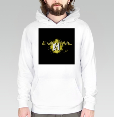 Логотип личного бренда EvilHail на черном фоне, Толстовка белая Regular, утепленная