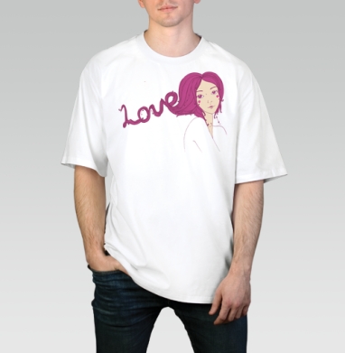 Love is in the hair  / Любовь в волосах, Футболка / Мужчинам / Оверсайз / Белая / C принтом