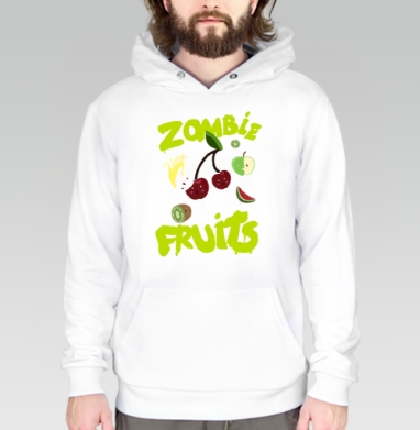 Неоновый принт Zombie Fruits с яркими фруктами, Толстовка белая Regular, утепленная