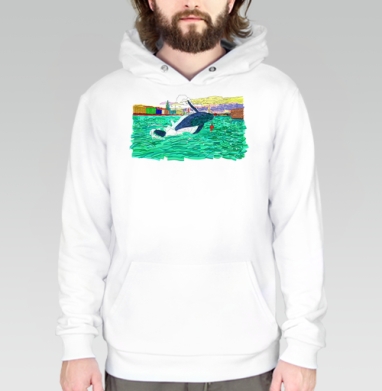 Whale / Кит, Толстовка белая Regular, утепленная