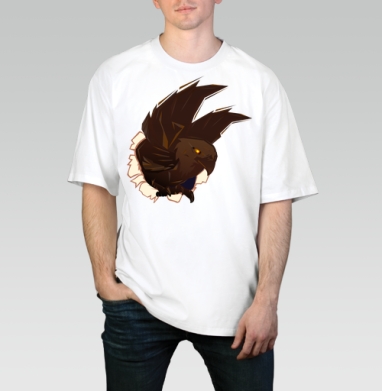 Dark Powerful Eagle Breaking Through Torn Surface Орёл Прорывающийся Через Рваную Поверхность, Футболка / Мужчинам / Оверсайз / Белая / C принтом