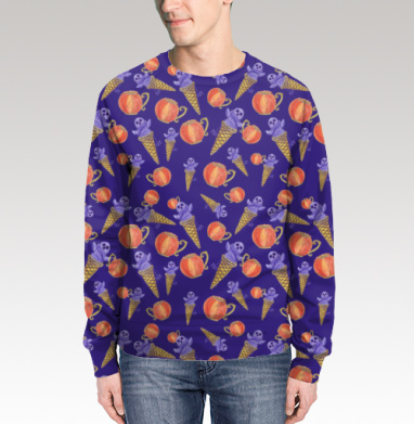 Halloween Holiday Pumpkin Pattern Темно Фиолетовый Оранжевый Морозное Сладкое, Свитшот мужской 3D
