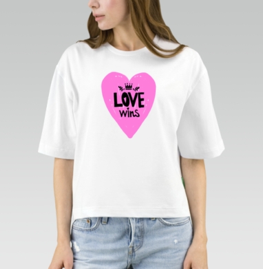 LOVE wins яркое розовое сердце с короной, Футболка женская оверсайз Mido