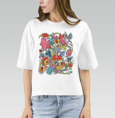 Vintage floral seamless pattern with bird / Винтажный цветочный бесшовный узор с птицей, Футболка женская оверсайз Mido