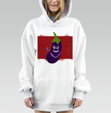 Баклажан в ярости с ножом на красном фоне, Hoodie Mjhigh Dig, оверсайз, утепленная