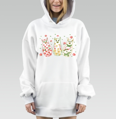 Три Бычка с Цветочным Орнаментом Новый Год 2021, Hoodie Mjhigh Dig, оверсайз, утепленная