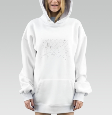 Рука прикосновение к сетке с барьером ограничения, Hoodie Mjhigh Dig, оверсайз, утепленная