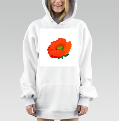 Красный мак с зелеными листами на белом фоне, Hoodie Mjhigh Dig, оверсайз, утепленная