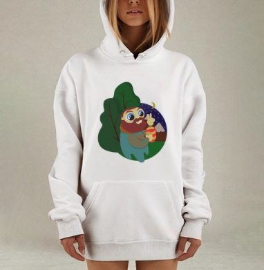 Весёлый бородатый человек с чашкой на природе ночного звездного неба, Hoodie Mjhigh Dig, оверсайз, утепленная