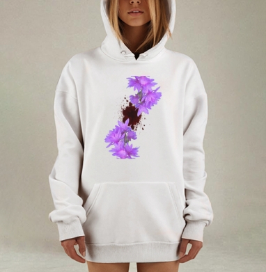Сиреневые цветы и кровь контрастная драма, Hoodie Mjhigh Dig, оверсайз, утепленная