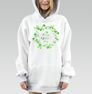 Зелёный клевер счастья День Святого Патрика, Hoodie Mjhigh Dig, оверсайз, утепленная