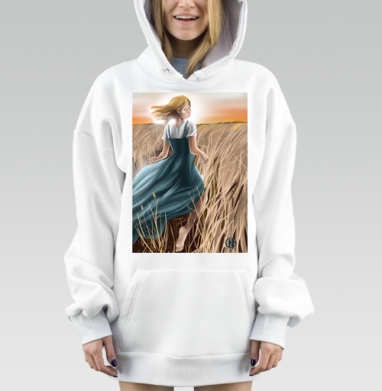 Девушка в пшеничном поле на закате Девушка в поле, Hoodie Mjhigh Dig, оверсайз, утепленная