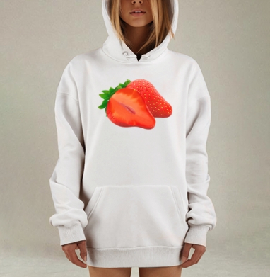 Сочная красная клубника свежесть и натуральность ягоды, Hoodie Mjhigh Dig, оверсайз, утепленная