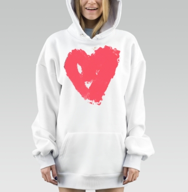 Красное сердце любовные чувства на белом фоне, Hoodie Mjhigh Dig, оверсайз, утепленная