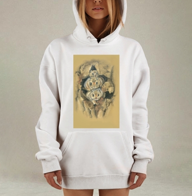 Три зверька выглядывают из дупла дерева Три зверька, Hoodie Mjhigh Dig, оверсайз, утепленная
