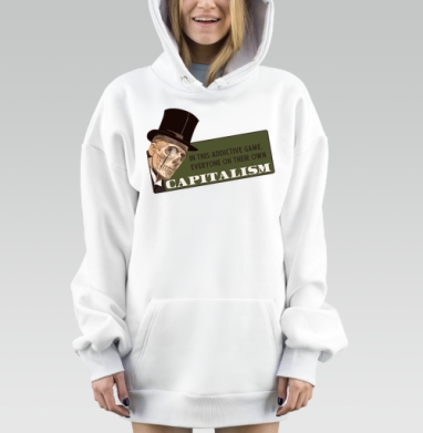 Скелет капиталист с цилиндром и надписью капитализм каждый, Hoodie Mjhigh Dig, оверсайз, утепленная