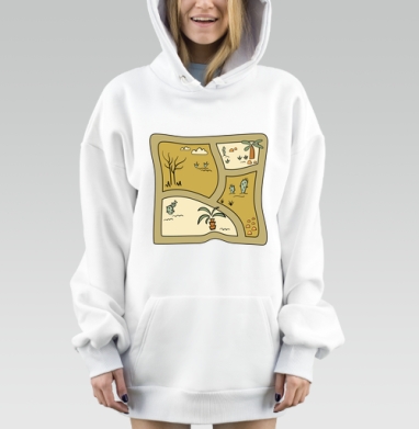 Карта пустынной природы с пальмой и кактусами карта местности, Hoodie Mjhigh Dig, оверсайз, утепленная