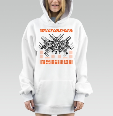 Футуристическая цифровая геометрия с виртуальной технологией киберпанк, Hoodie Mjhigh Dig, оверсайз, утепленная
