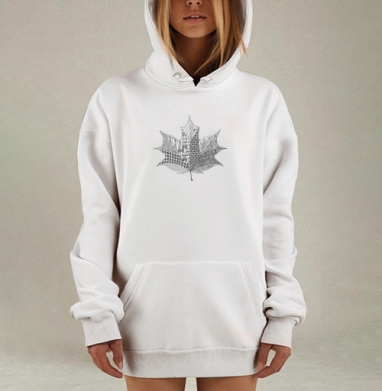 Черно белый кленовый лист с орнаментом зентангл на белом фоне, Hoodie Mjhigh Dig, оверсайз, утепленная