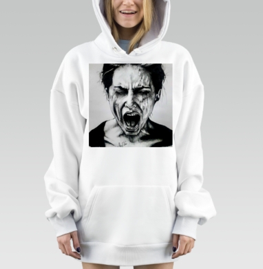 Чёрно белая эмоция крик и боль в момент, Hoodie Mjhigh Dig, оверсайз, утепленная
