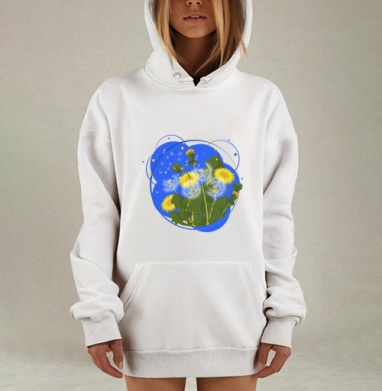 Свобода семян одуванчика на синем фоне, Hoodie Mjhigh Dig, оверсайз, утепленная