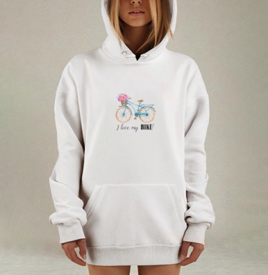 Голубой велосипед с пионами в корзине нежность радость жизни, Hoodie Mjhigh Dig, оверсайз, утепленная