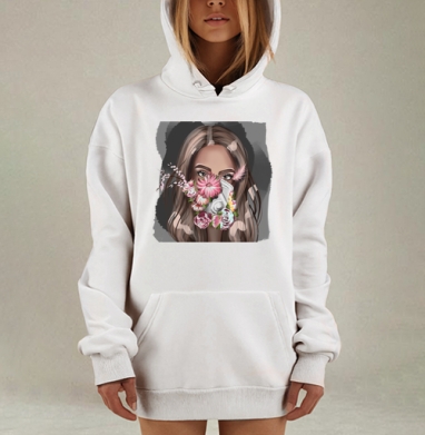 Девушка в маске с цветами лицо защитой жизни, Hoodie Mjhigh Dig, оверсайз, утепленная
