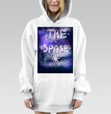 Глубокий космос с мерцающими звёздами в темных оттенках, Hoodie Mjhigh Dig, оверсайз, утепленная