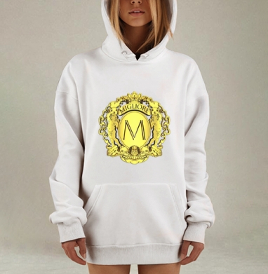Золотой герб с короной и буквами лучшее качество, Hoodie Mjhigh Dig, оверсайз, утепленная