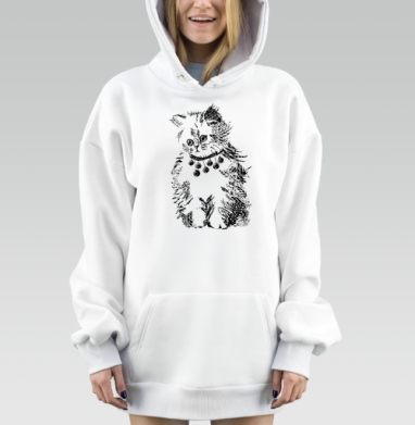 Милый котенок в стилистике зенарт нежный черно белый рисунок, Hoodie Mjhigh Dig, оверсайз, утепленная