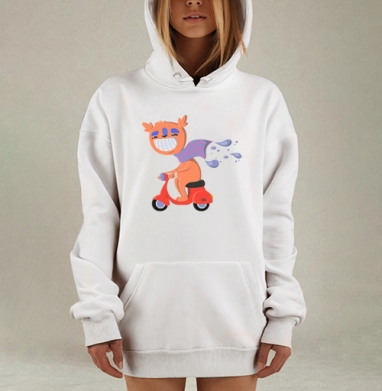 Веселый зверек едет на красном скутере развевающийся платок, Hoodie Mjhigh Dig, оверсайз, утепленная