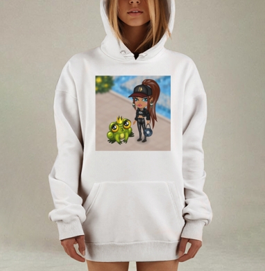 Модная девушка с лягушкой королём в стиле уличной моды, Hoodie Mjhigh Dig, оверсайз, утепленная