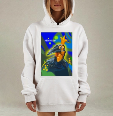 Неоновый Ворон с Глубоким Взглядом в Уличном Стиле, Hoodie Mjhigh Dig, оверсайз, утепленная