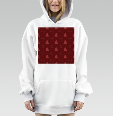 Красный новогодний фон елочки звезды на красном, Hoodie Mjhigh Dig, оверсайз, утепленная