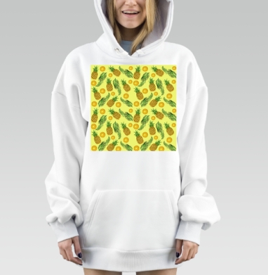 Тропические Ананасы и Листья Желтый Фон, Hoodie Mjhigh Dig, оверсайз, утепленная