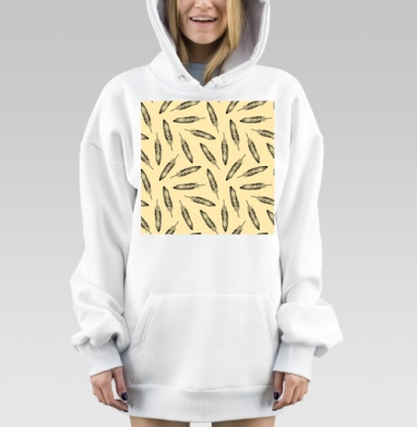 Перья на бежевом фоне лёгкость свободы и воздушности, Hoodie Mjhigh Dig, оверсайз, утепленная