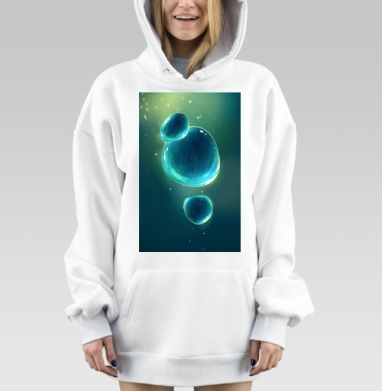 Голубые капли жидкости с эффектом свечения на темном фоне, Hoodie Mjhigh Dig, оверсайз, утепленная