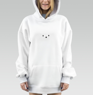 Мордочка мишки в минималистичном чёрно белом стиле для детей, Hoodie Mjhigh Dig, оверсайз, утепленная