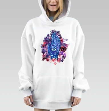 Синяя рука с глазом на акварельном фоне мистическая символика, Hoodie Mjhigh Dig, оверсайз, утепленная