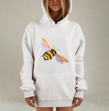 Яркая пчела в полете акварельные желтый оранжевый черный, Hoodie Mjhigh Dig, оверсайз, утепленная