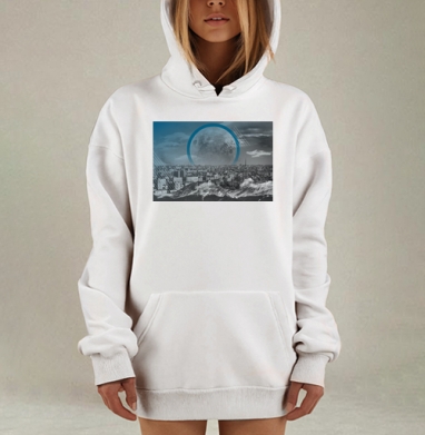 Городская луна над горами в футуристическом стиле, Hoodie Mjhigh Dig, оверсайз, утепленная